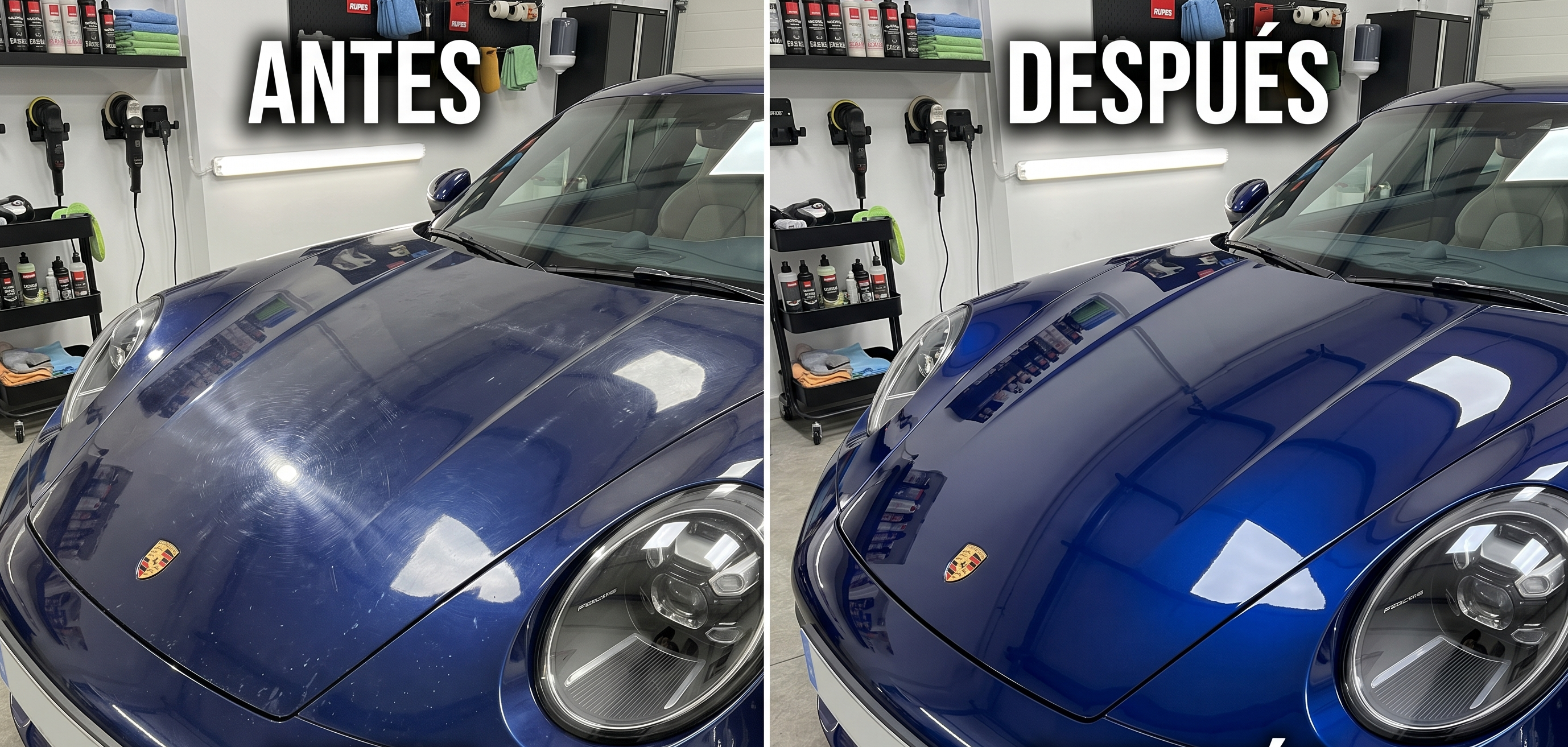 Resultado profesional de pulido de coches y corrección de pintura